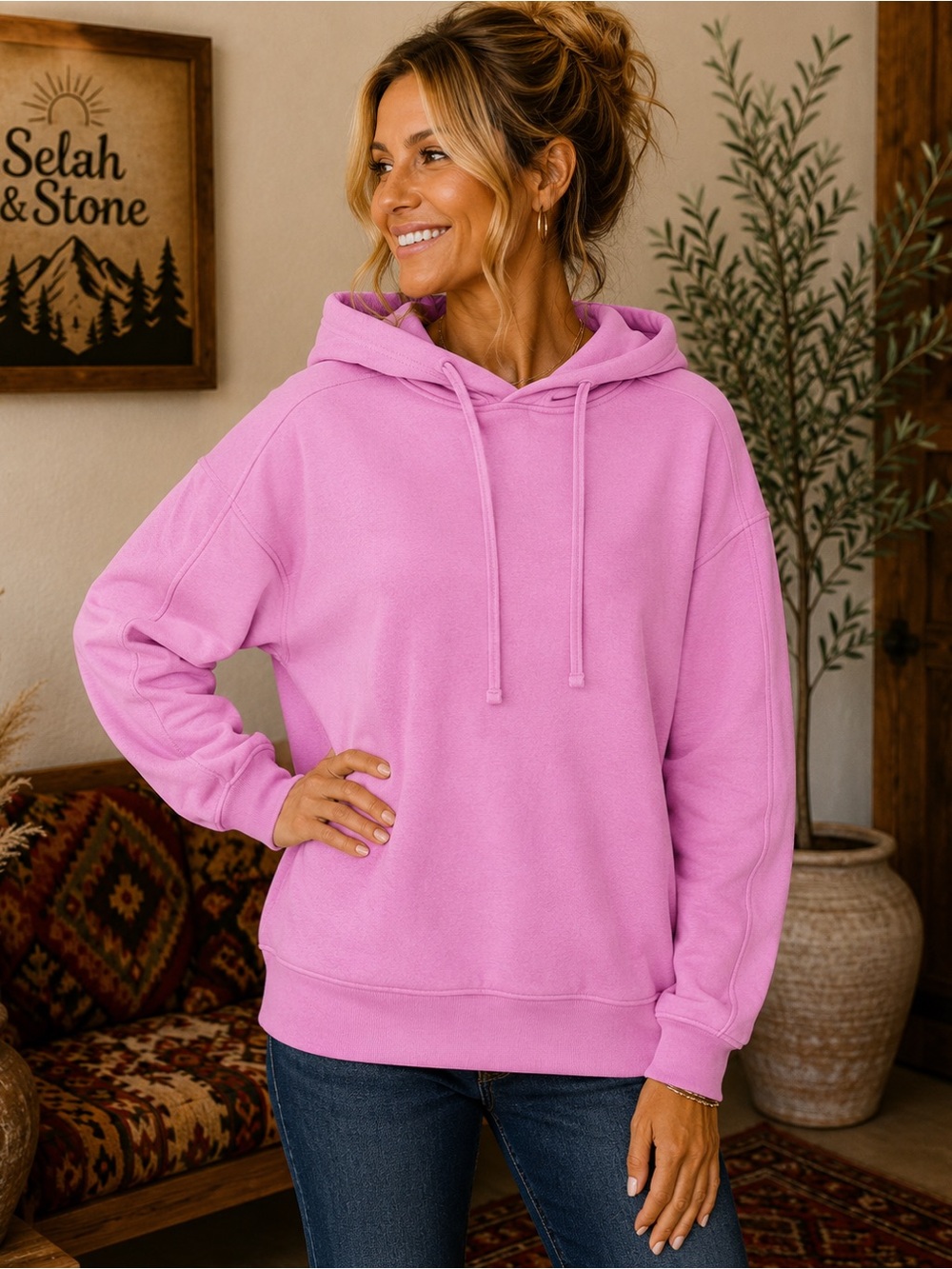 Zenana Classic Women's Pink Pullover Hoodie - Picture 1 of 1